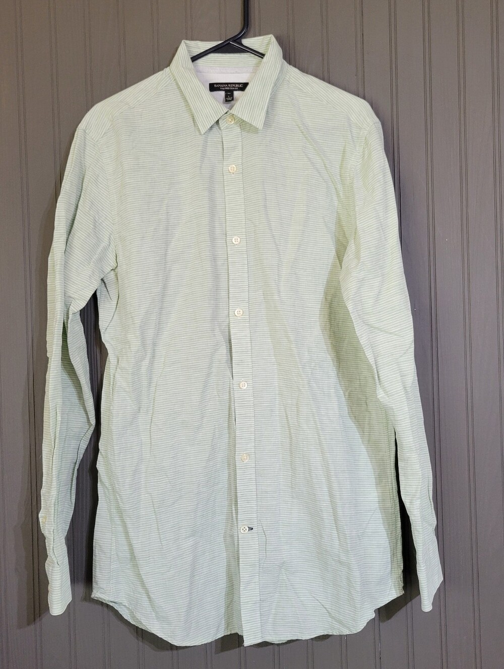Banana Republic Long Sleeve Button Down Shirt Linen Blend Striped Green Men's LT
